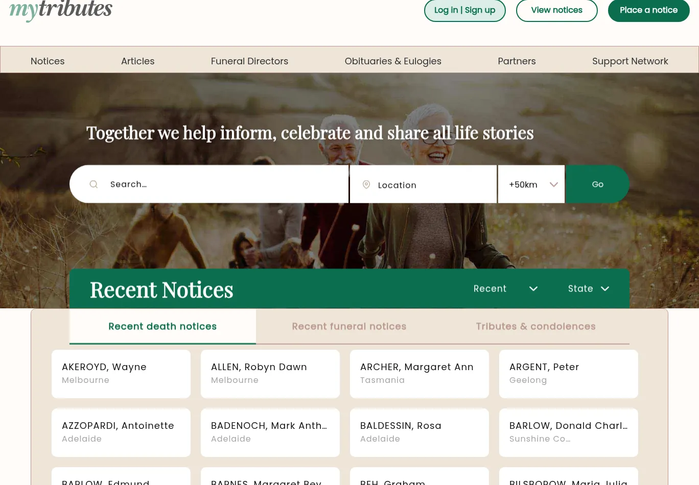 mytributes.com.au screenshot