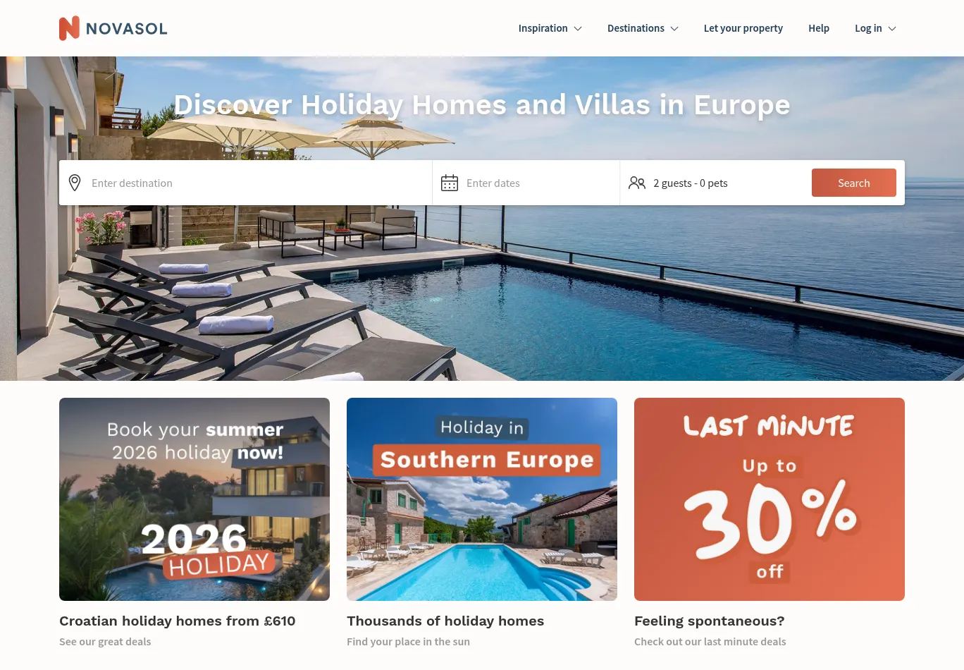 novasol.co.uk screenshot