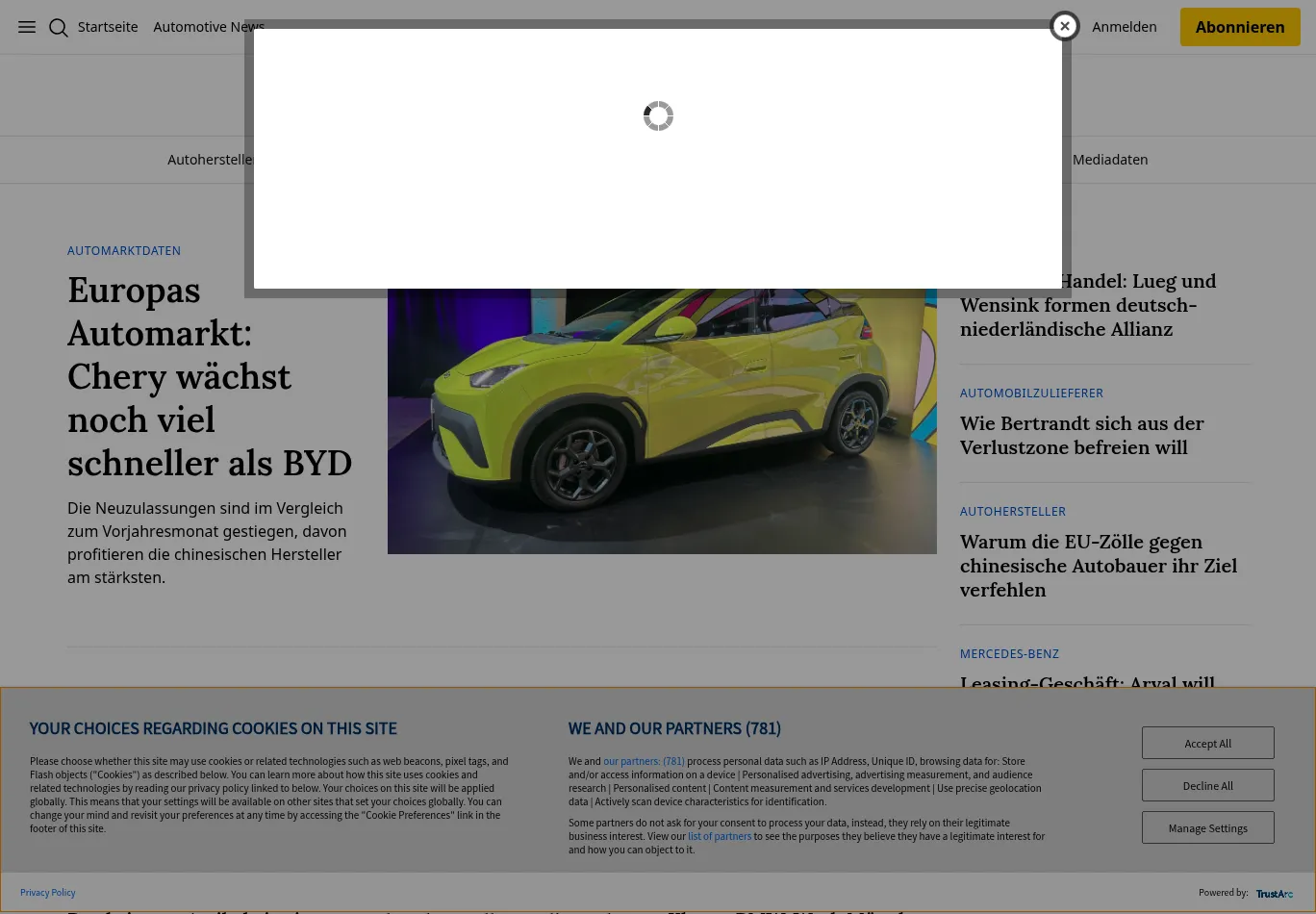 automobilwoche.de necessary only consent screenshot