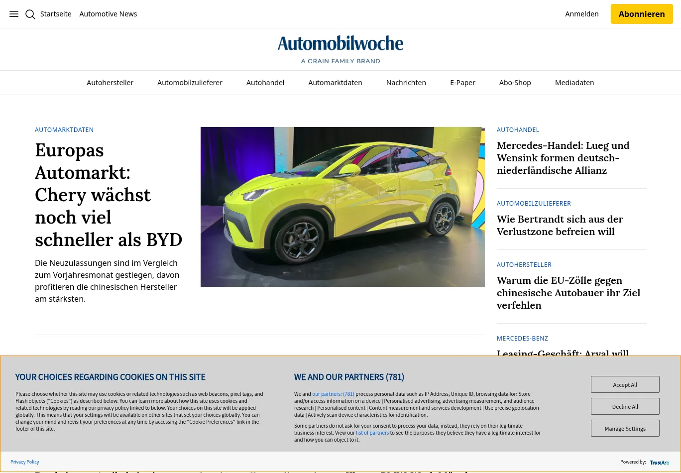 automobilwoche.de before consent screenshot