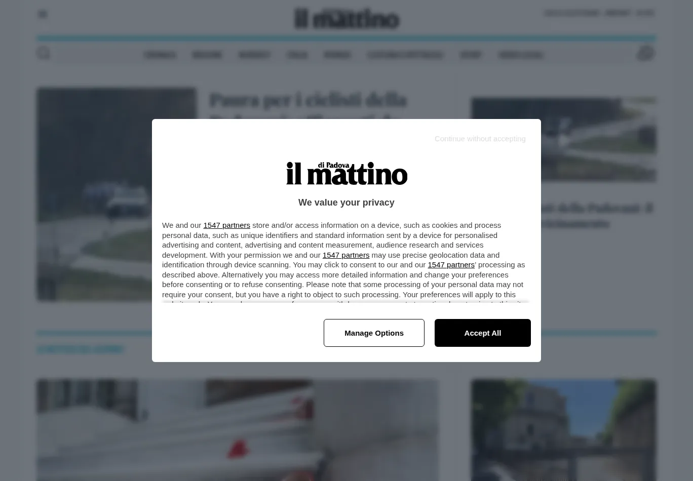 mattinopadova.it before consent screenshot