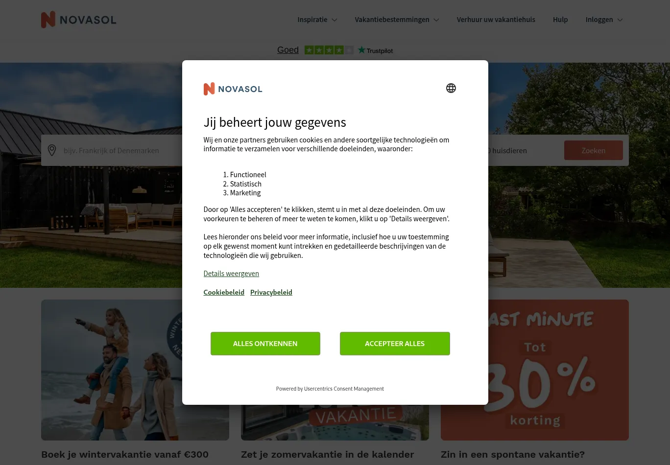 novasol.nl before consent screenshot