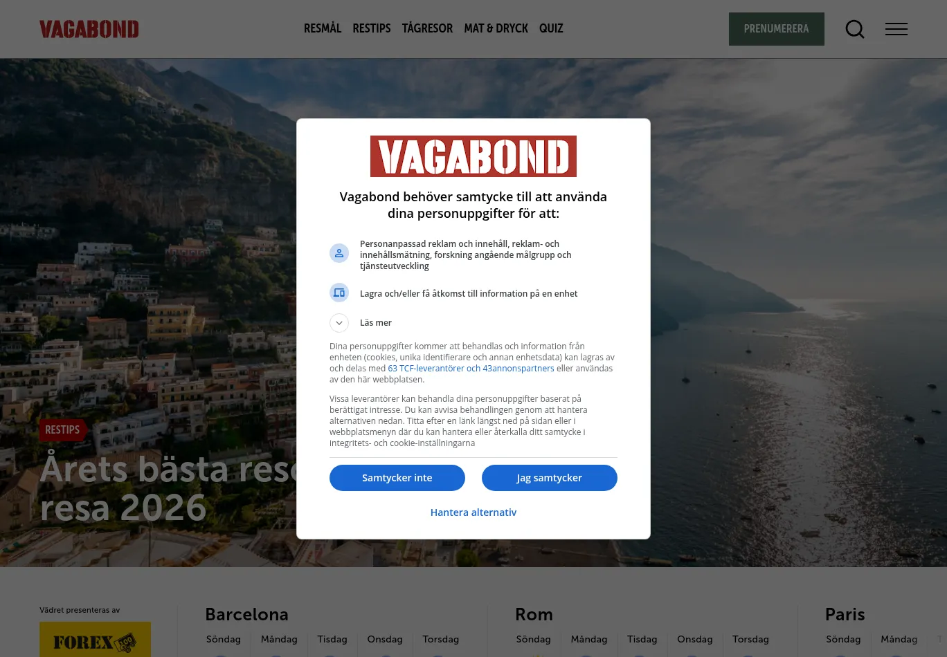 vagabond.se before consent screenshot