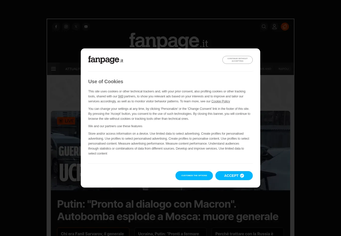 fanpage.it before consent screenshot