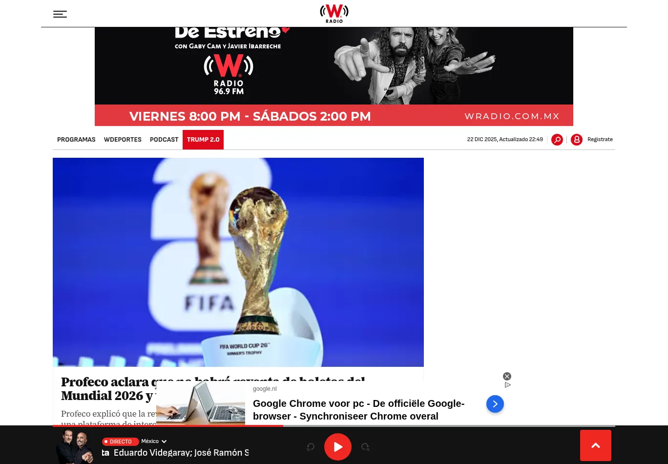 wradio.com.mx before consent screenshot