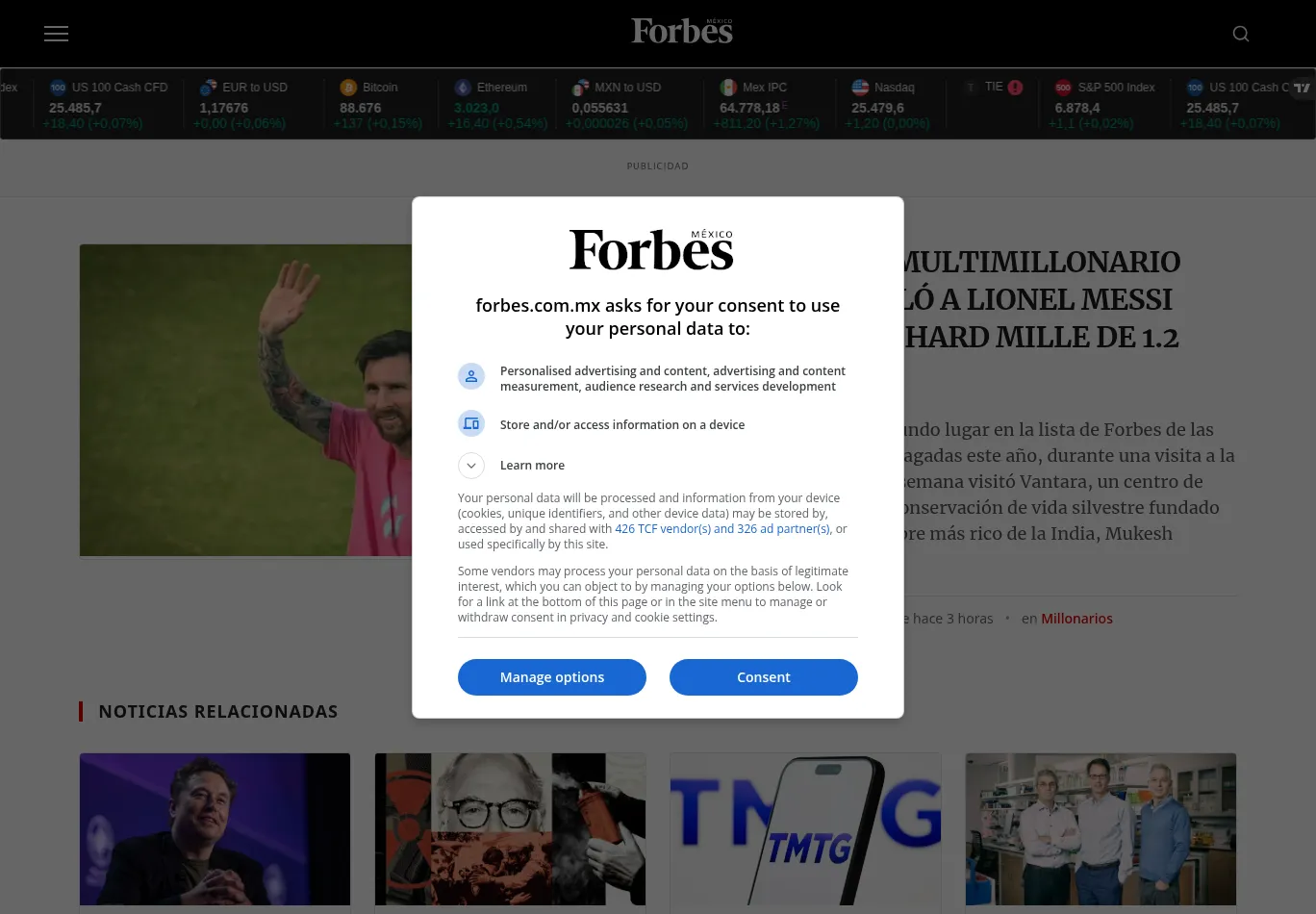 forbes.com.mx before consent screenshot
