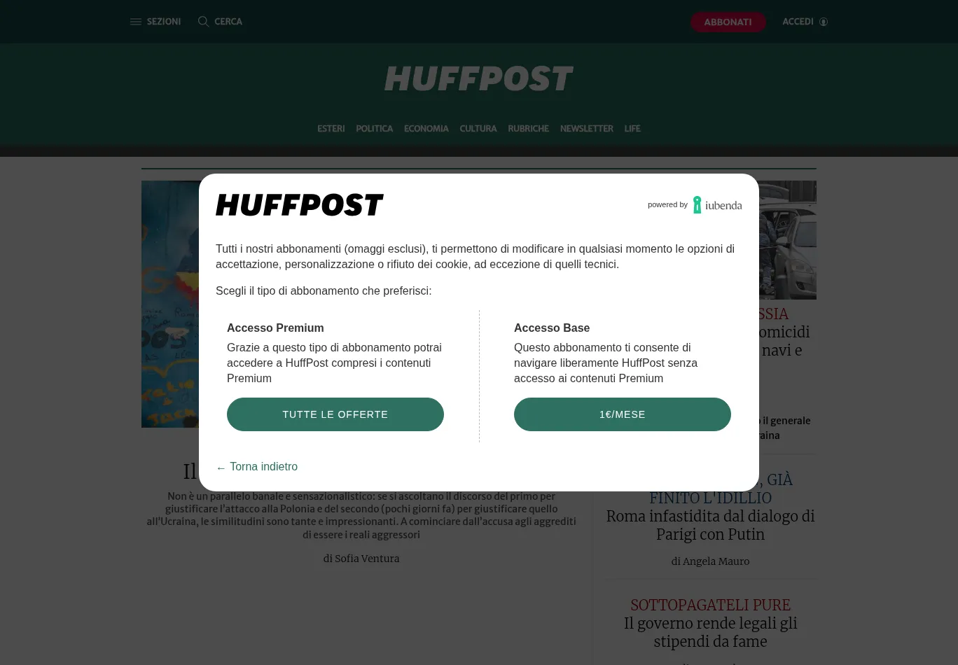 huffingtonpost.it necessary only consent screenshot