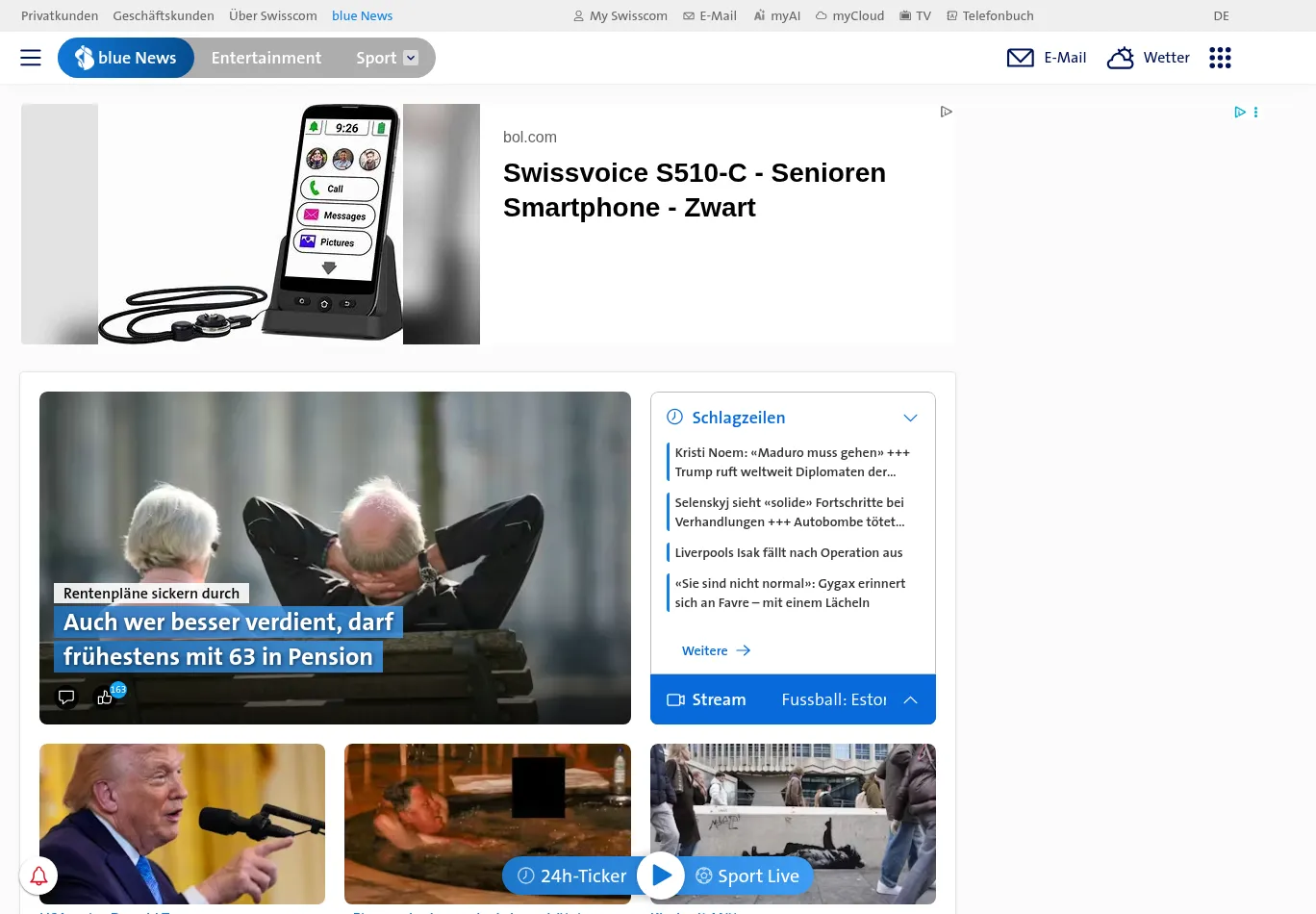 bluewin.ch screenshot