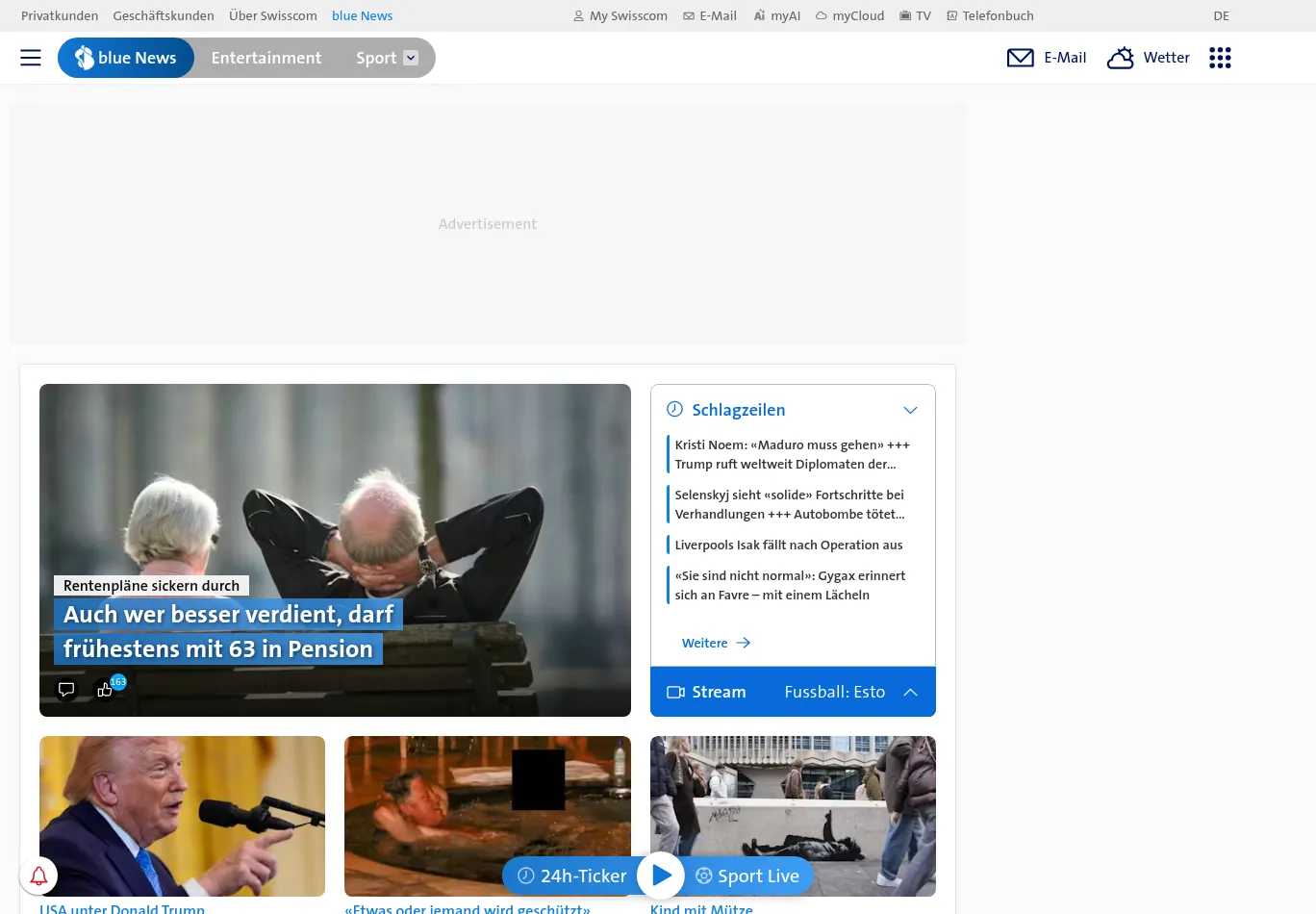 bluewin.ch necessary only consent screenshot