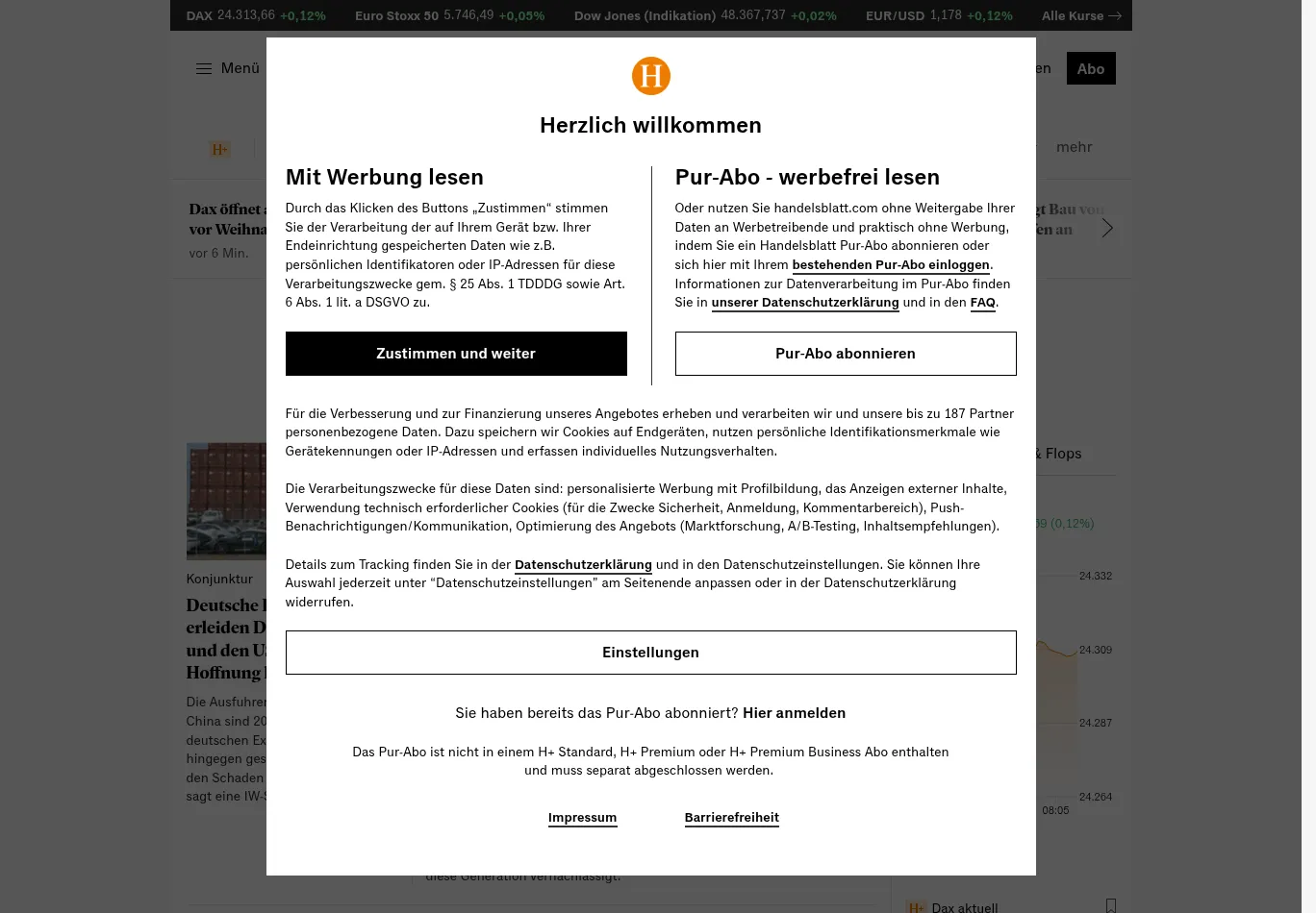 handelsblatt.com before consent screenshot