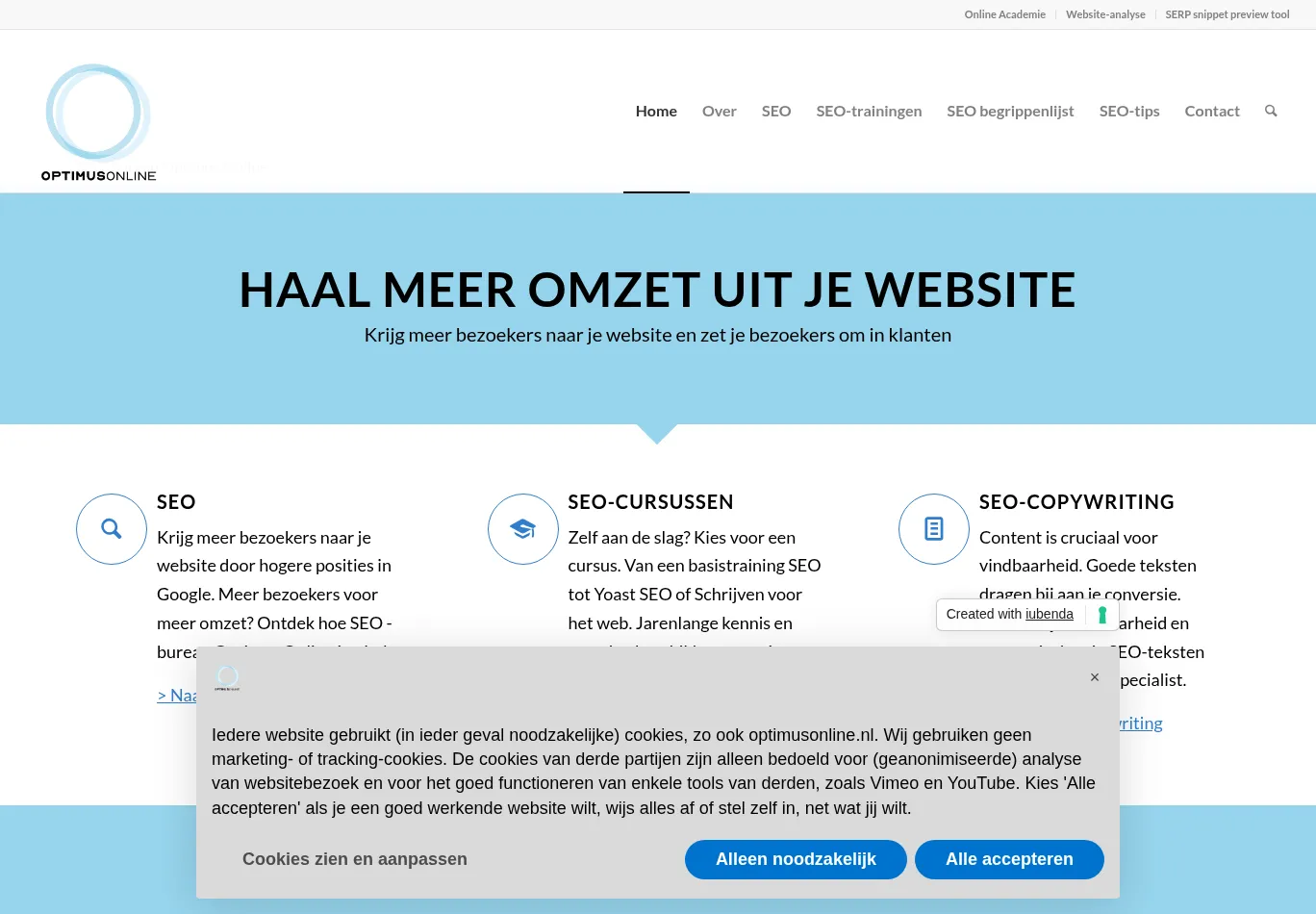 optimusonline.nl before consent screenshot