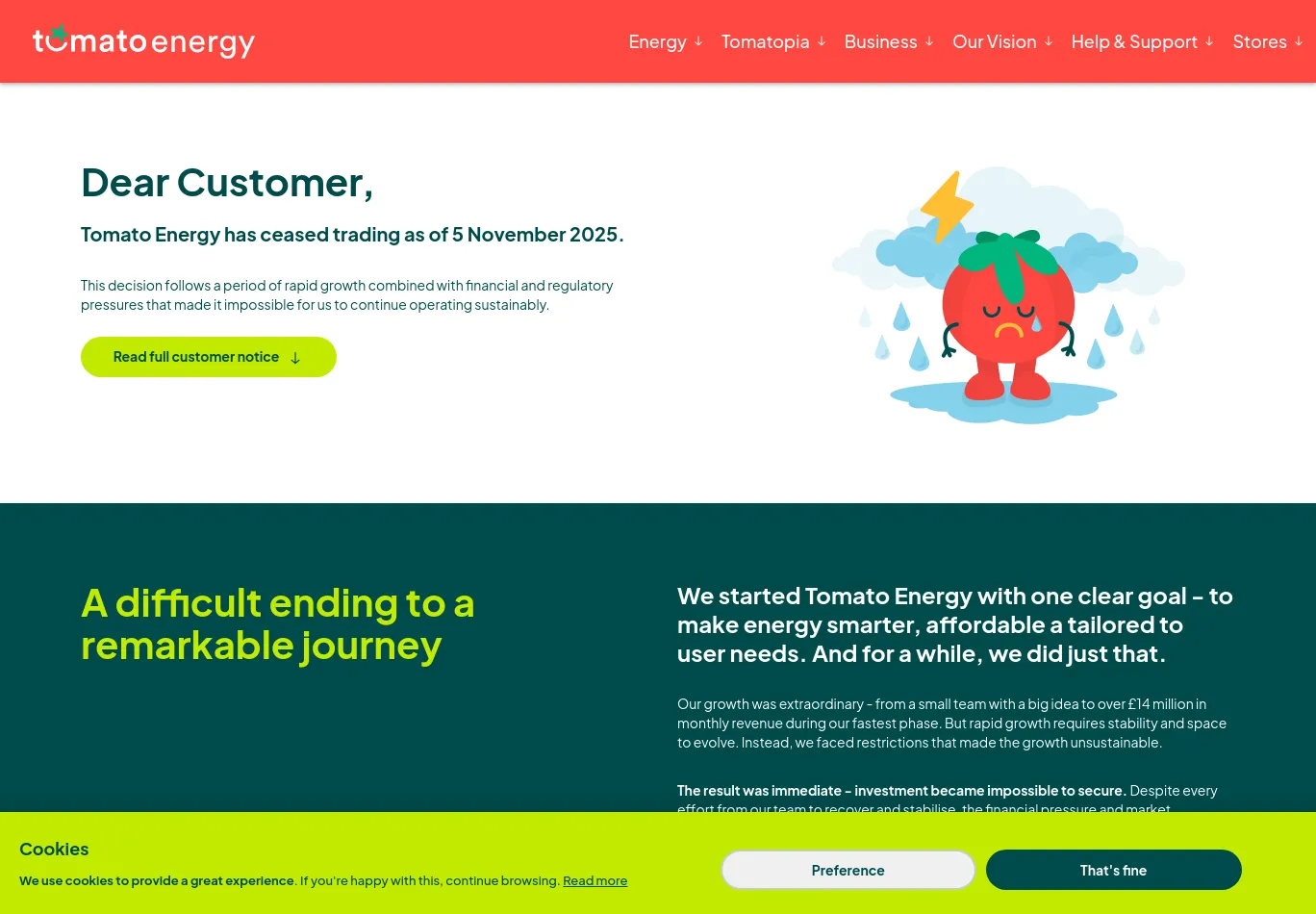 tomato.energy before consent screenshot