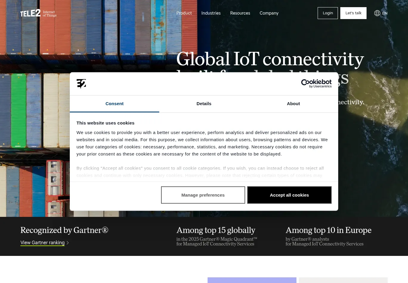tele2iot.com before consent screenshot