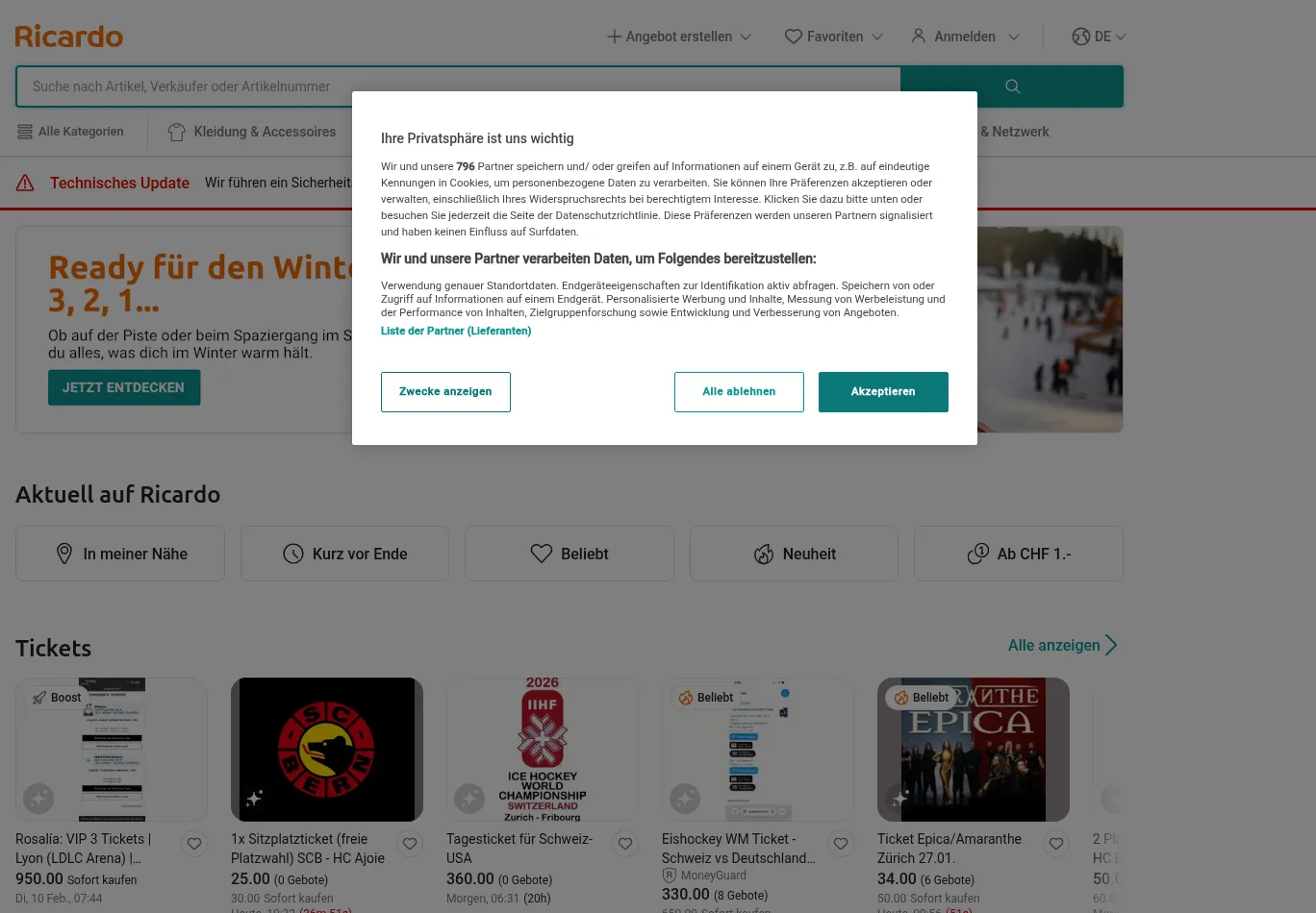ricardo.ch before consent screenshot