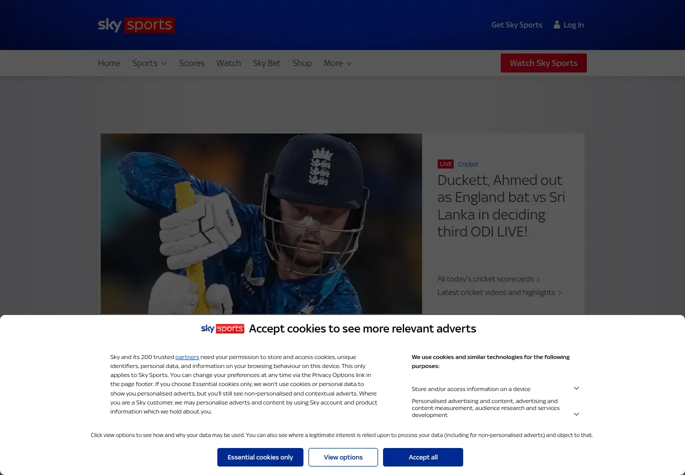 skysports.com before consent screenshot