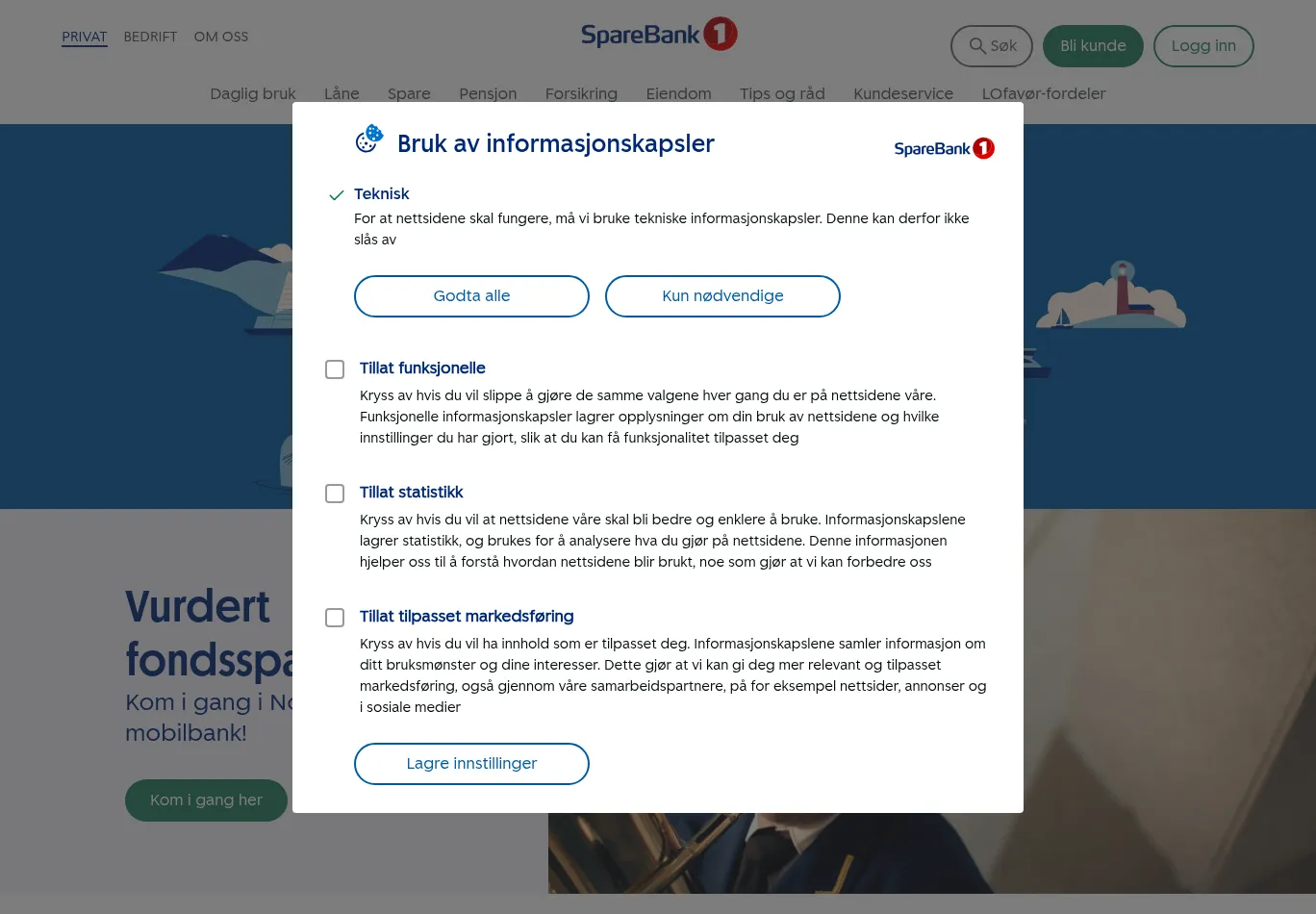 sparebank1.no before consent screenshot