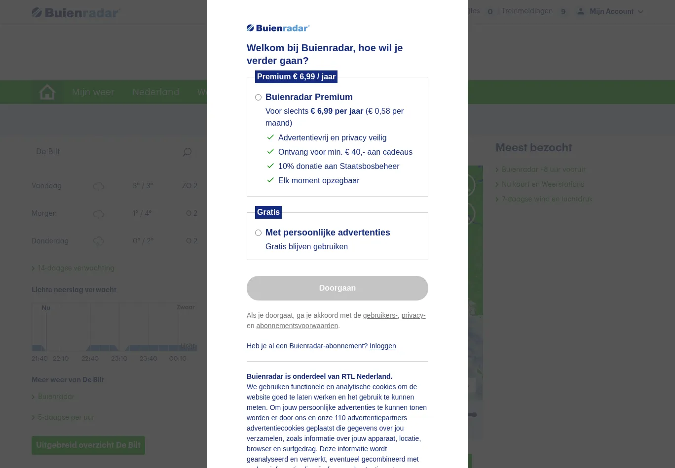 buienradar.nl necessary only consent screenshot