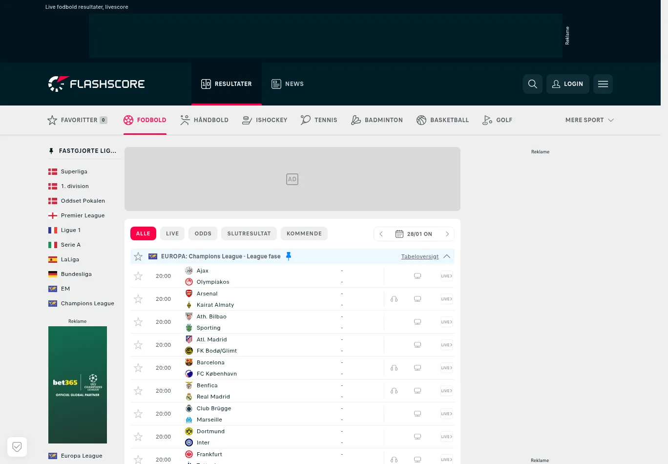 flashscore.dk screenshot