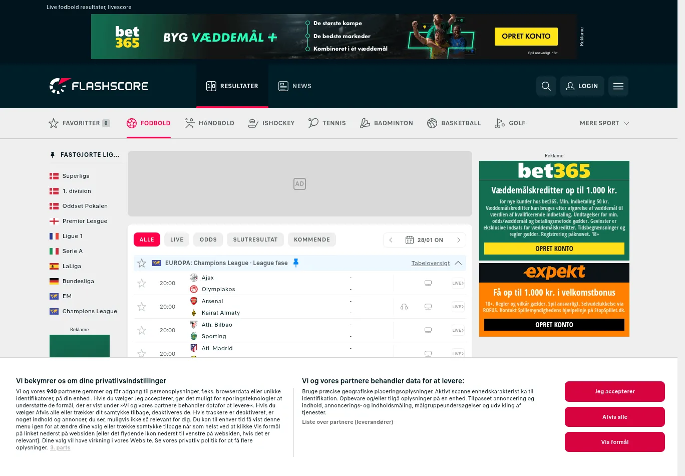flashscore.dk before consent screenshot