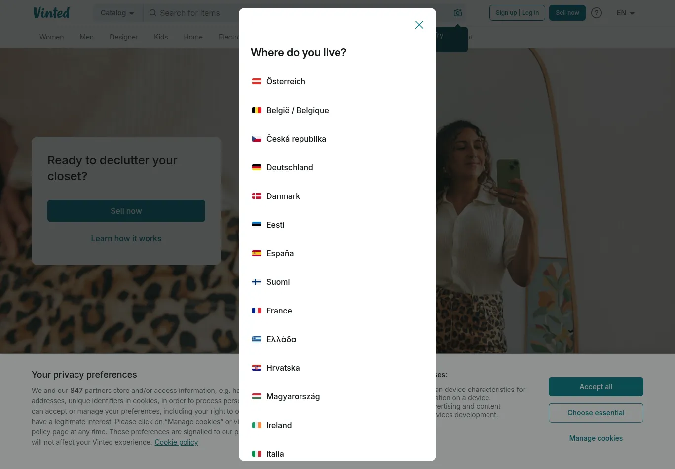 vinted.com before consent screenshot