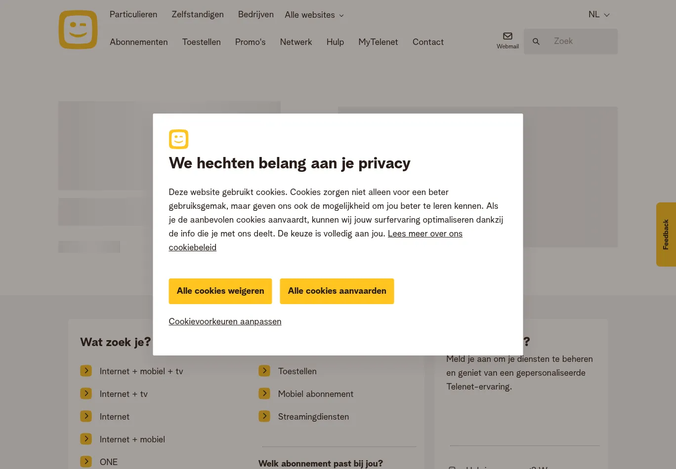 telenet.be before consent screenshot