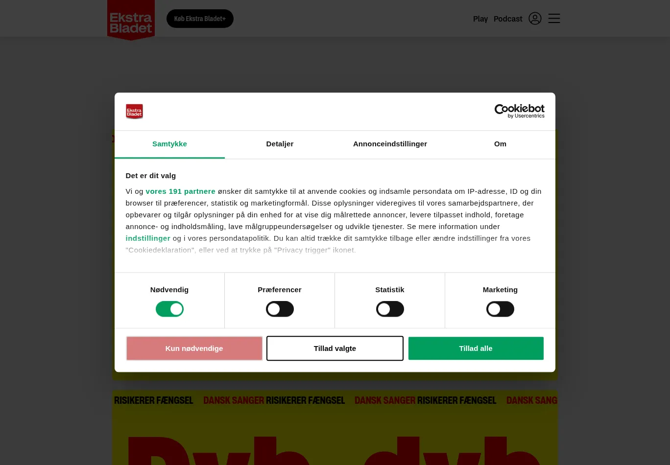 ekstrabladet.dk before consent screenshot