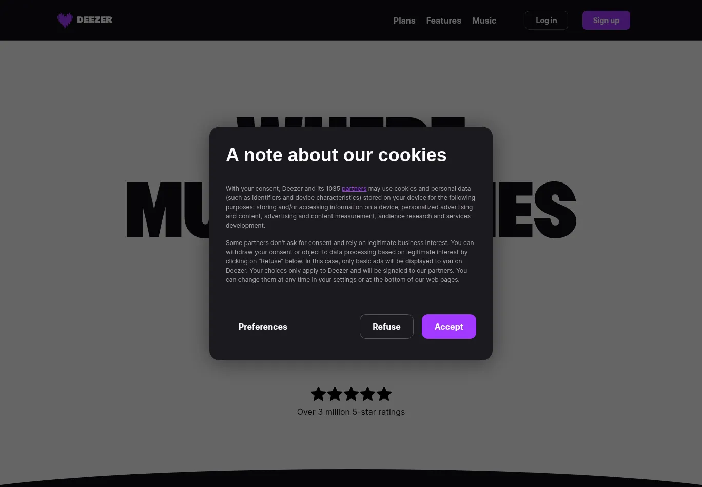 deezer.com before consent screenshot