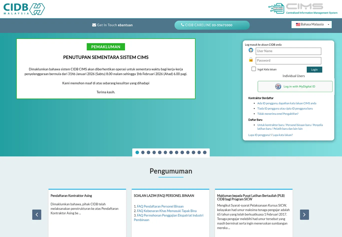 cims.cidb.gov.my screenshot