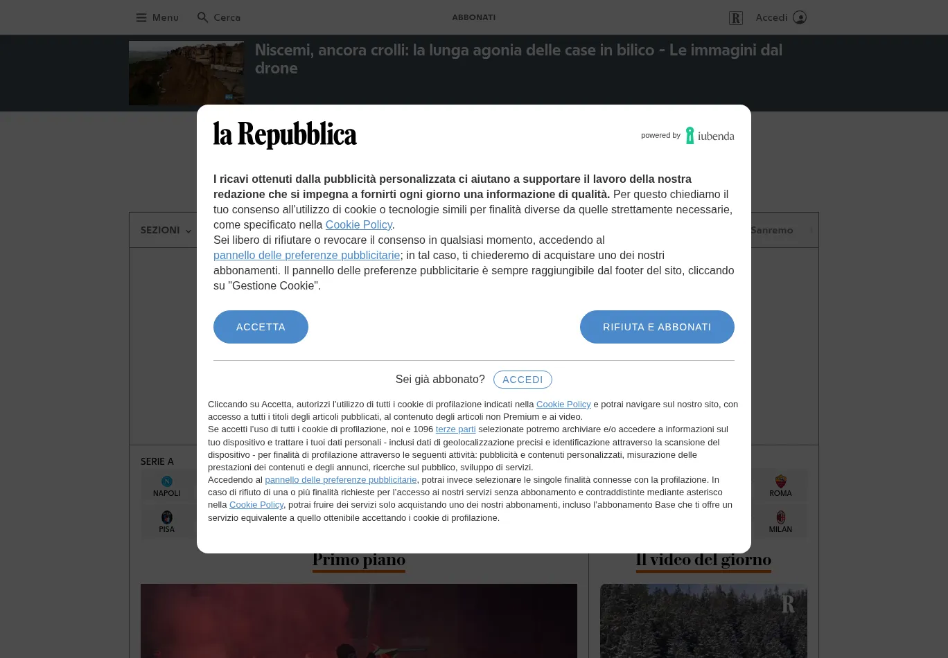 repubblica.it before consent screenshot