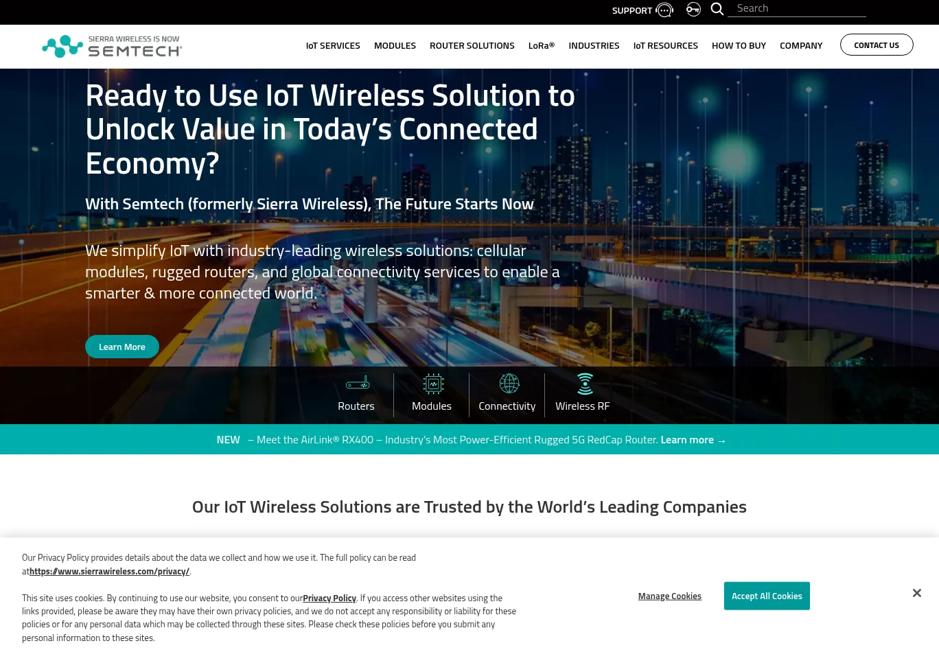 sierrawireless.com before consent screenshot