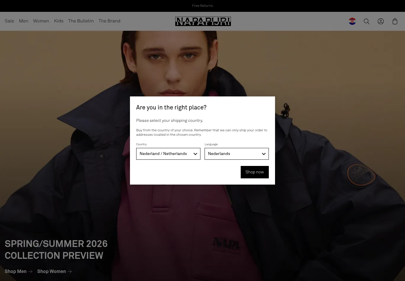 napapijri.com necessary only consent screenshot