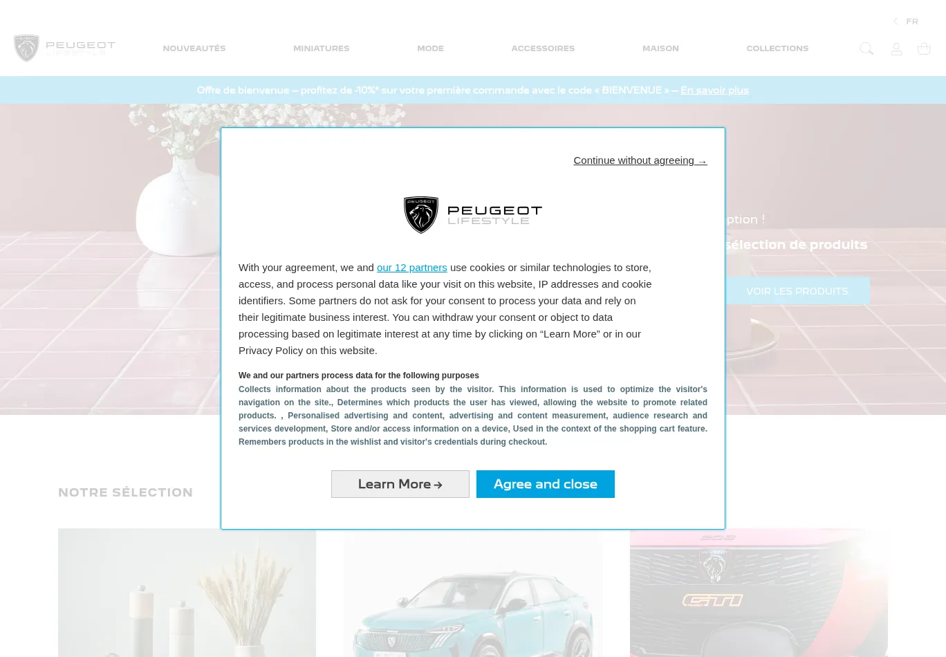 boutique.peugeot.fr before consent screenshot