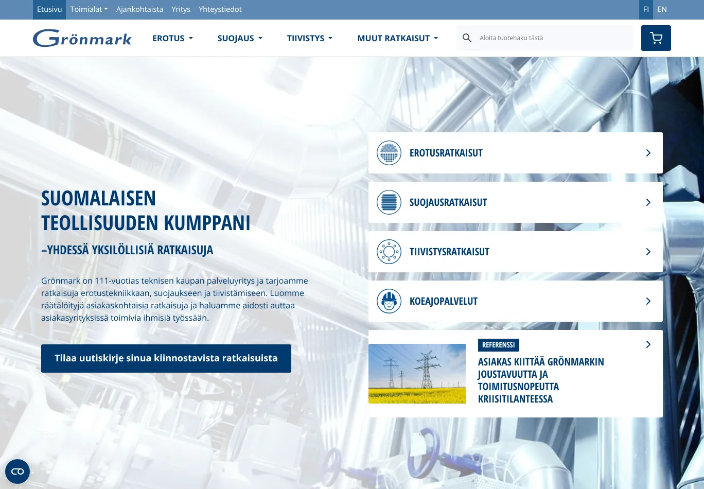 gronmark.fi necessary only consent screenshot