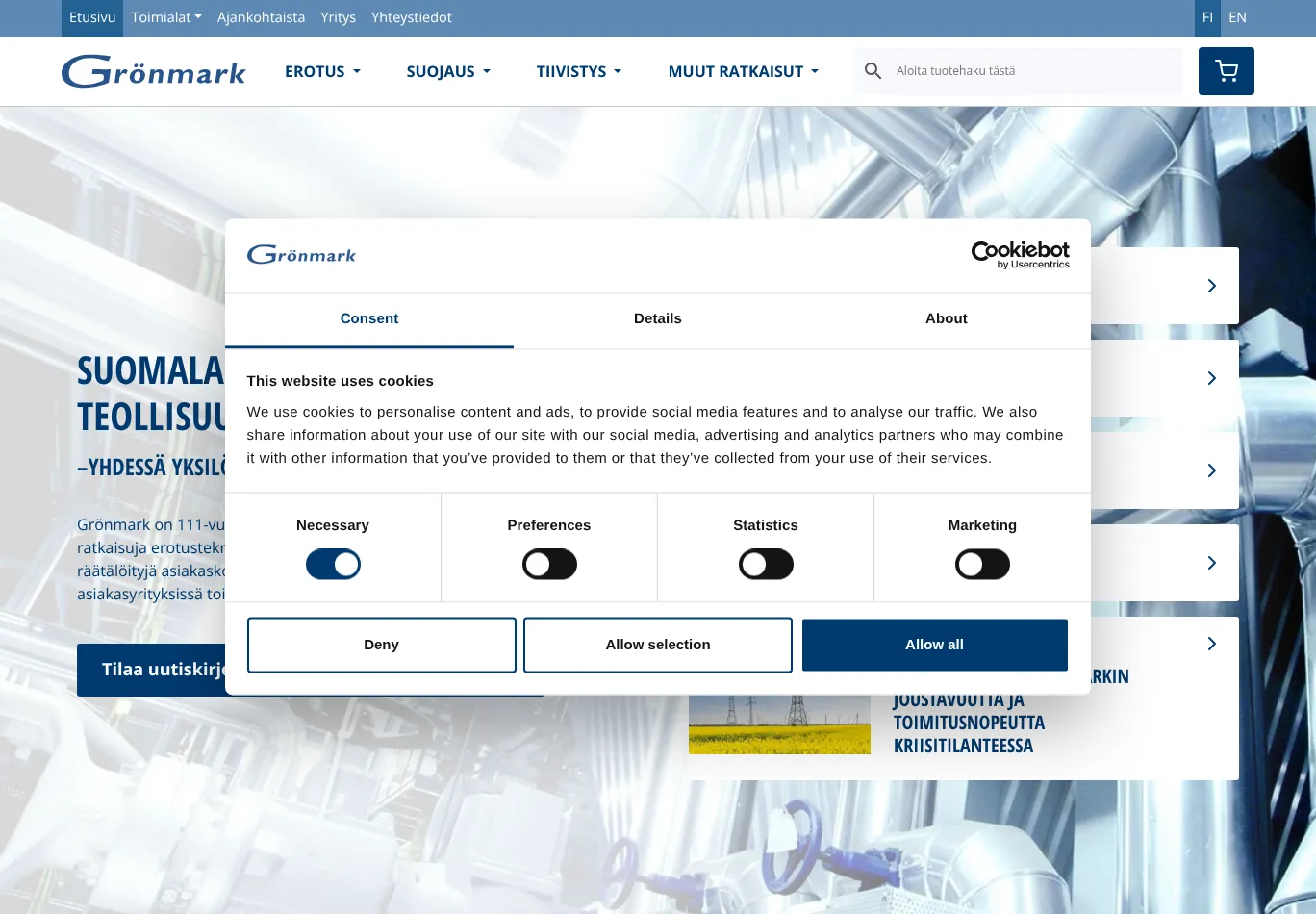 gronmark.fi before consent screenshot