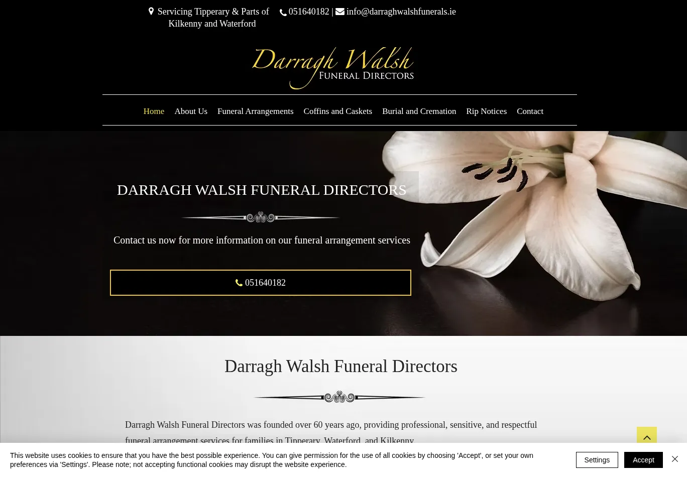 darraghwalshfunerals.ie before consent screenshot
