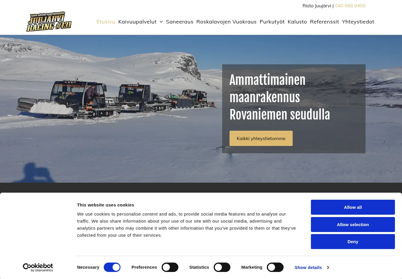 maanrakennusrovaniemi.fi before consent screenshot