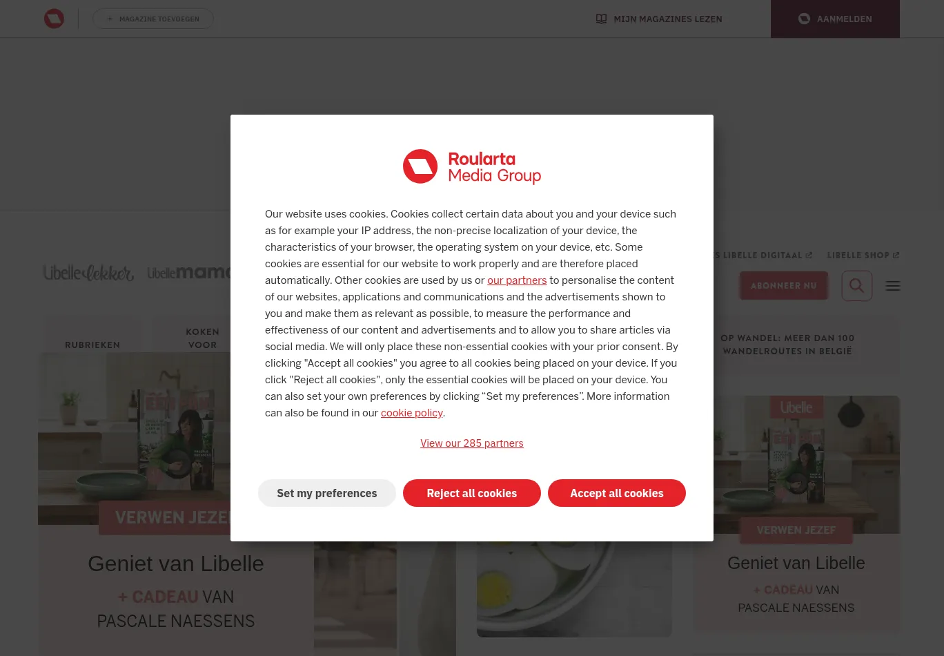 libelle.be before consent screenshot