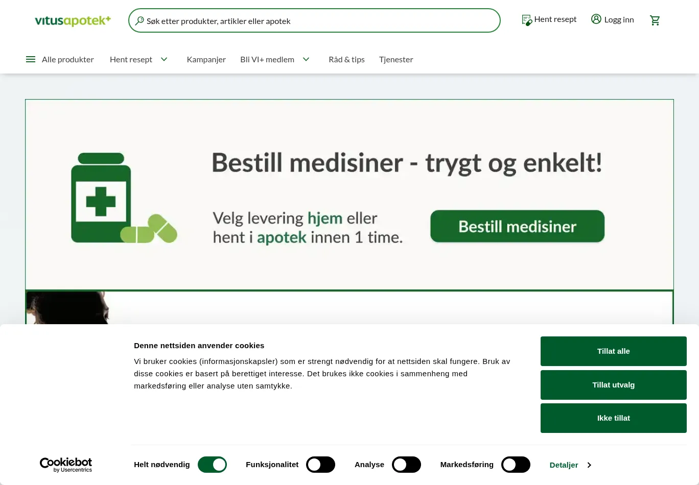 vitusapotek.no before consent screenshot