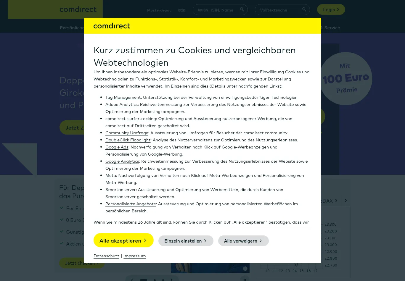 comdirect.de before consent screenshot