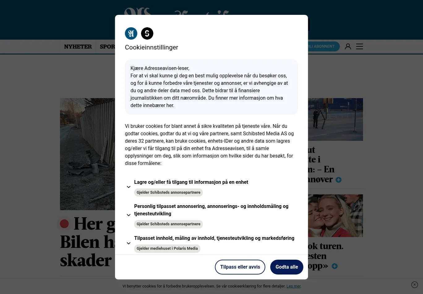 adressa.no before consent screenshot
