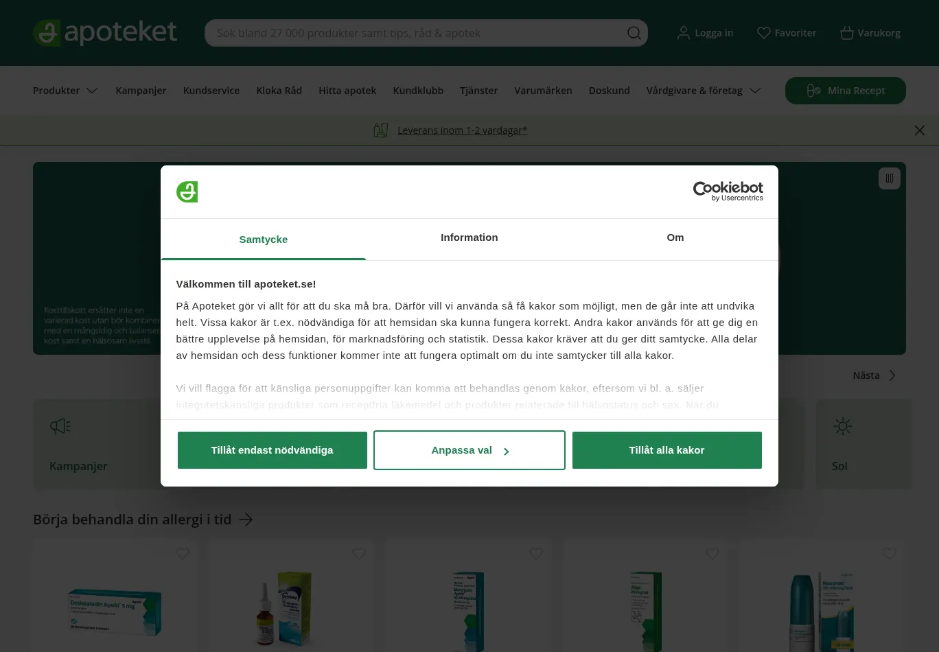 apoteket.se before consent screenshot