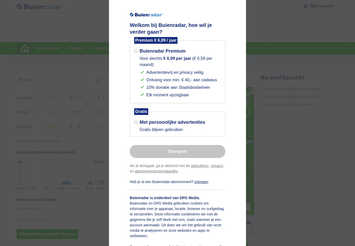 buienradar.be necessary only consent screenshot
