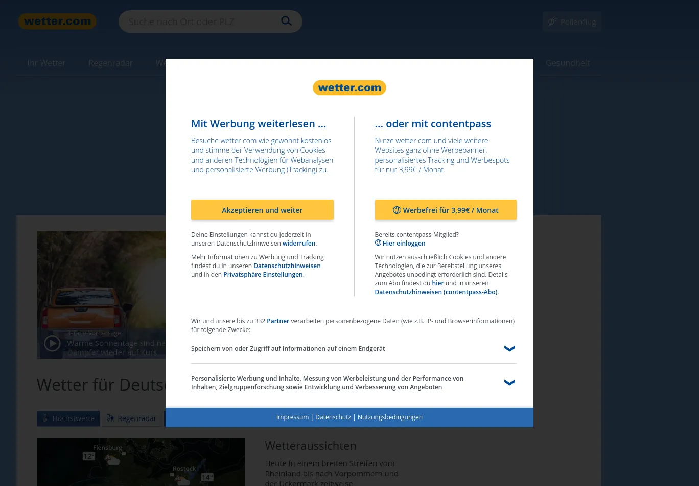 wetter.com before consent screenshot