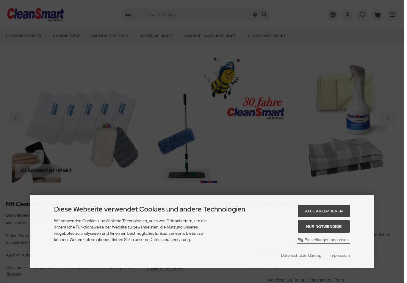 ultramicrofaser.de before consent screenshot