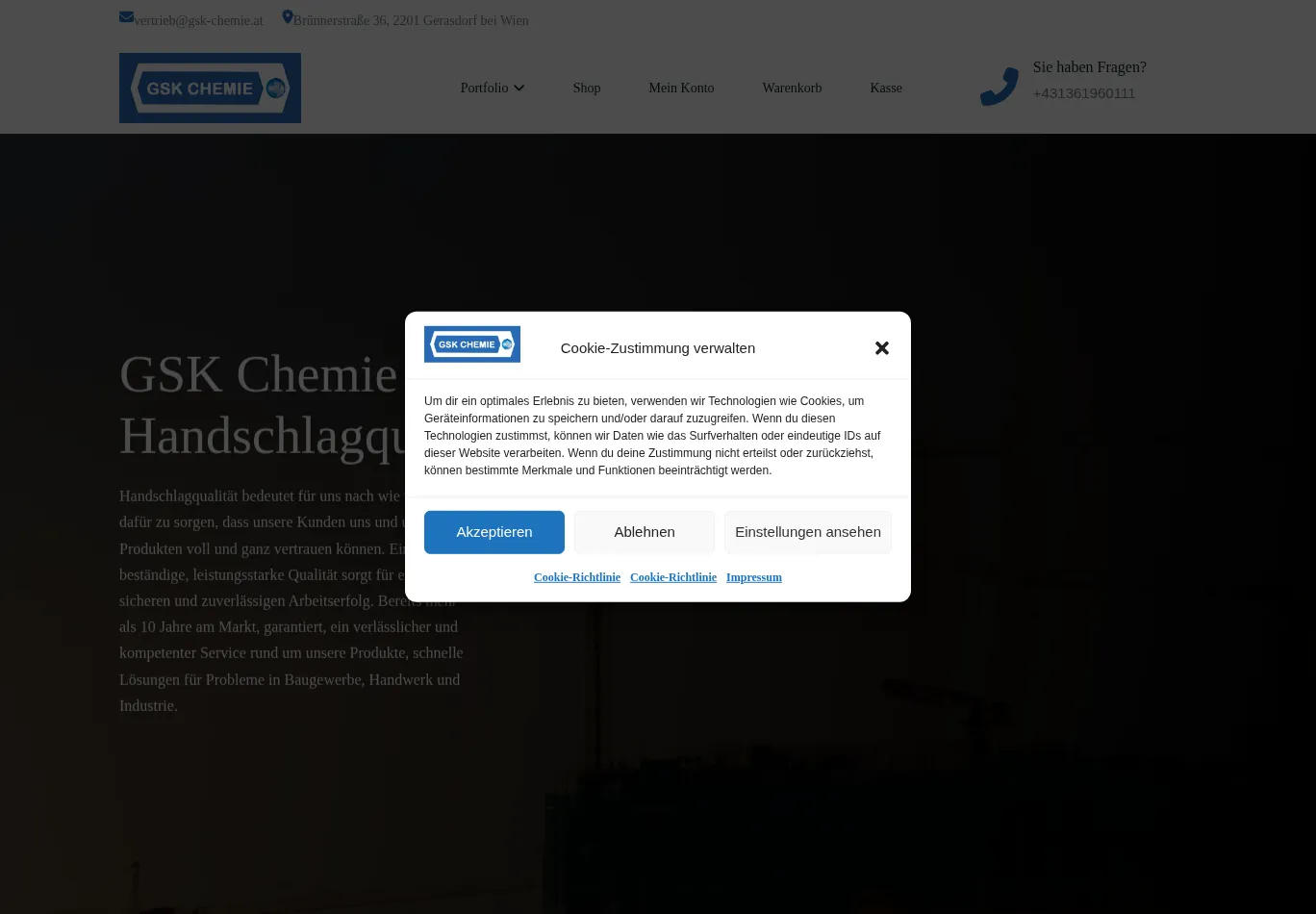 gsk-chemie.at before consent screenshot