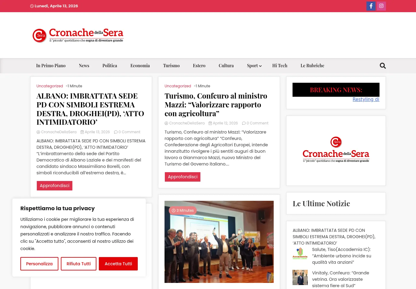 cronachedellasera.it before consent screenshot