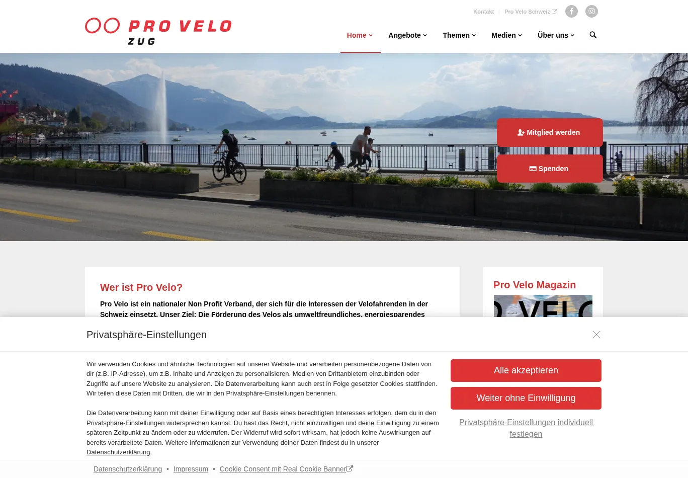 provelozug.ch before consent screenshot