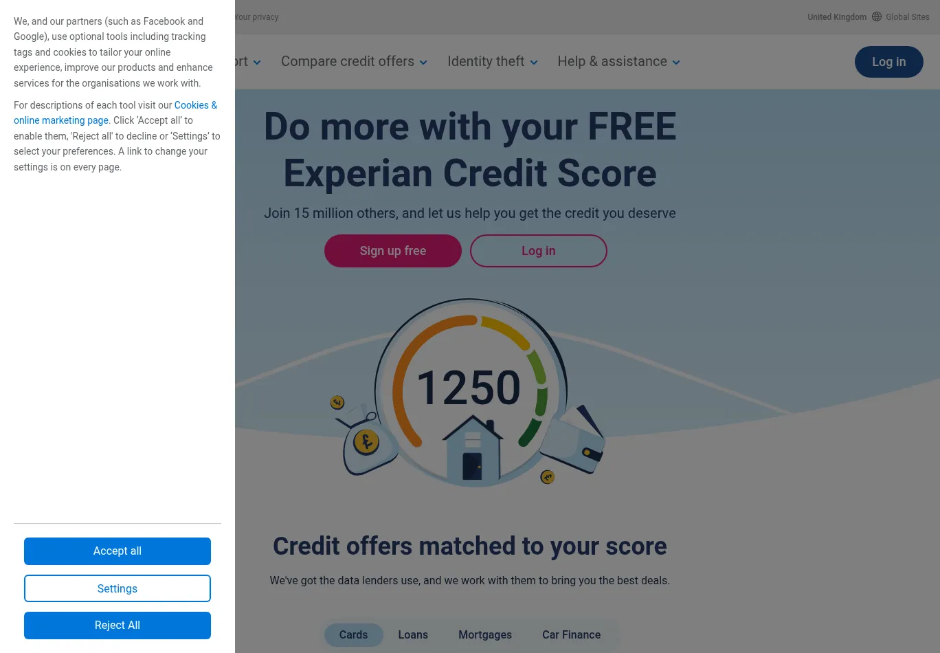 experian.co.uk before consent screenshot