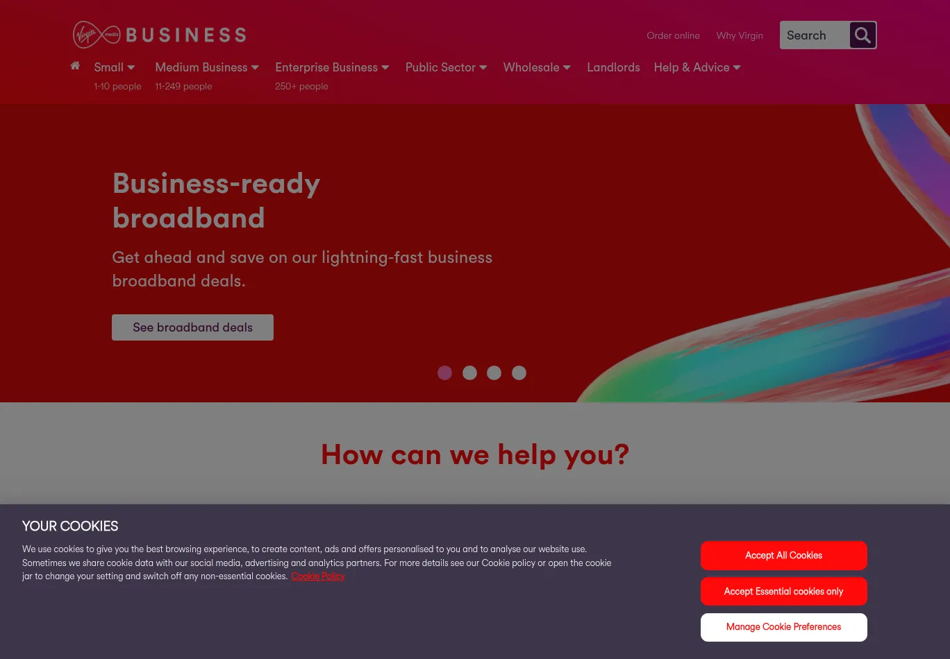 virginmediabusiness.co.uk before consent screenshot