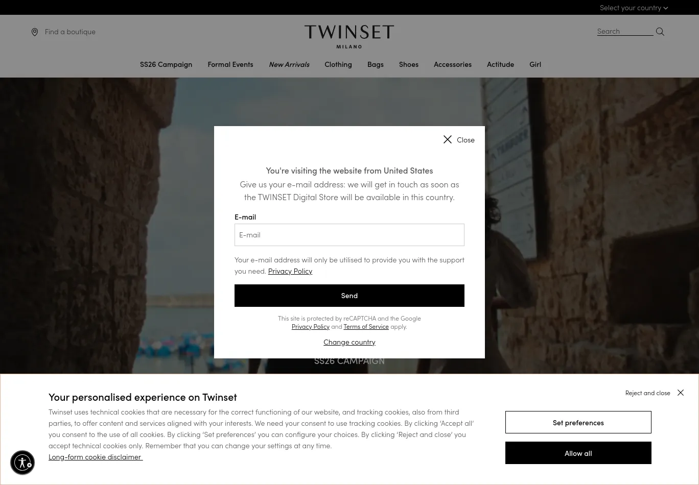 twinset.com before consent screenshot